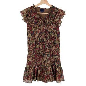 Lauren Ralph Lauren Girls Floral Ruffle Dress Brown Burgundy Size Girls 10